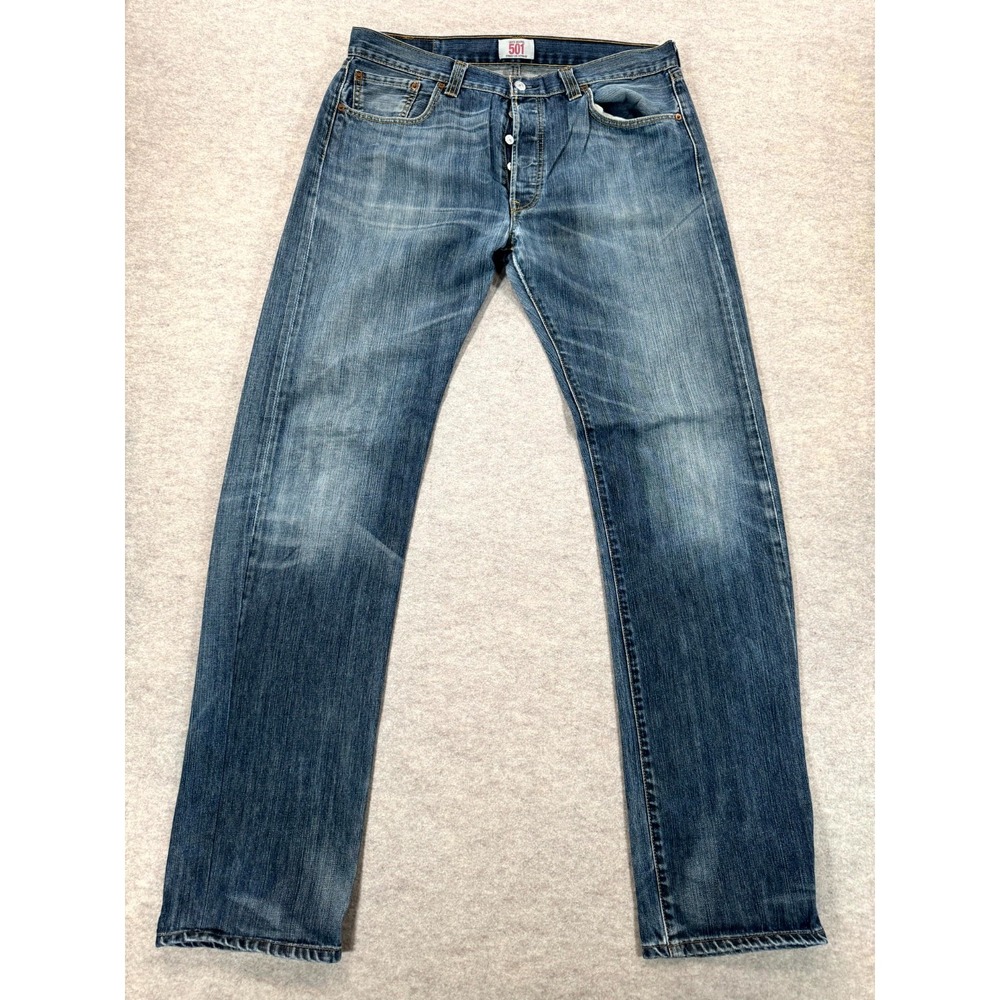 Levis 501 Straight Leg Jeans Mens 36x36 Blue Denim Cotton Classic Button Fly